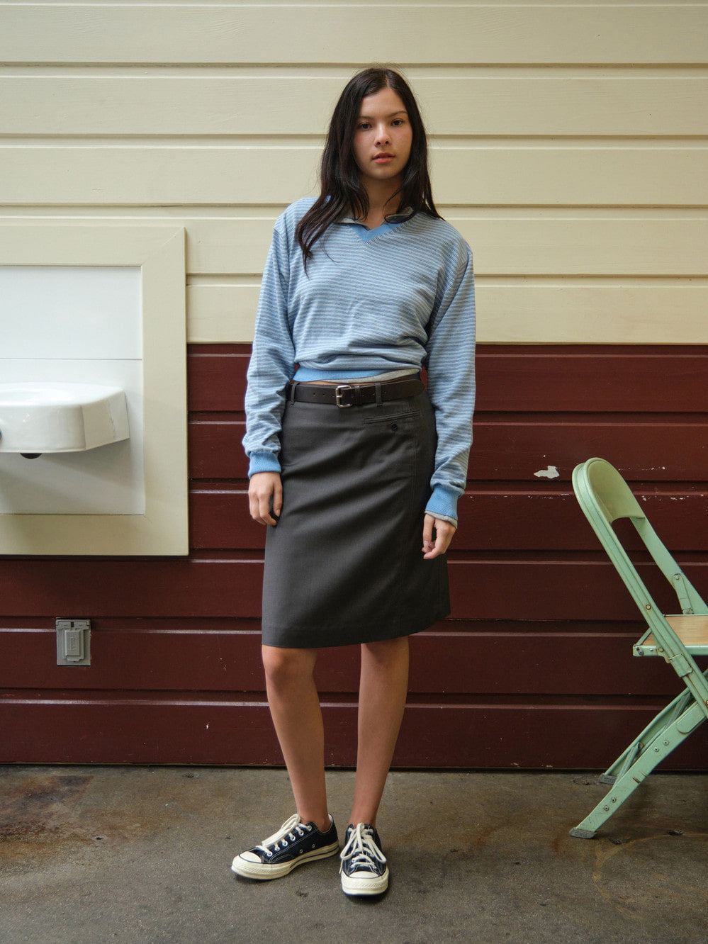 Low Classic Striped V-Neck Sweater Blue