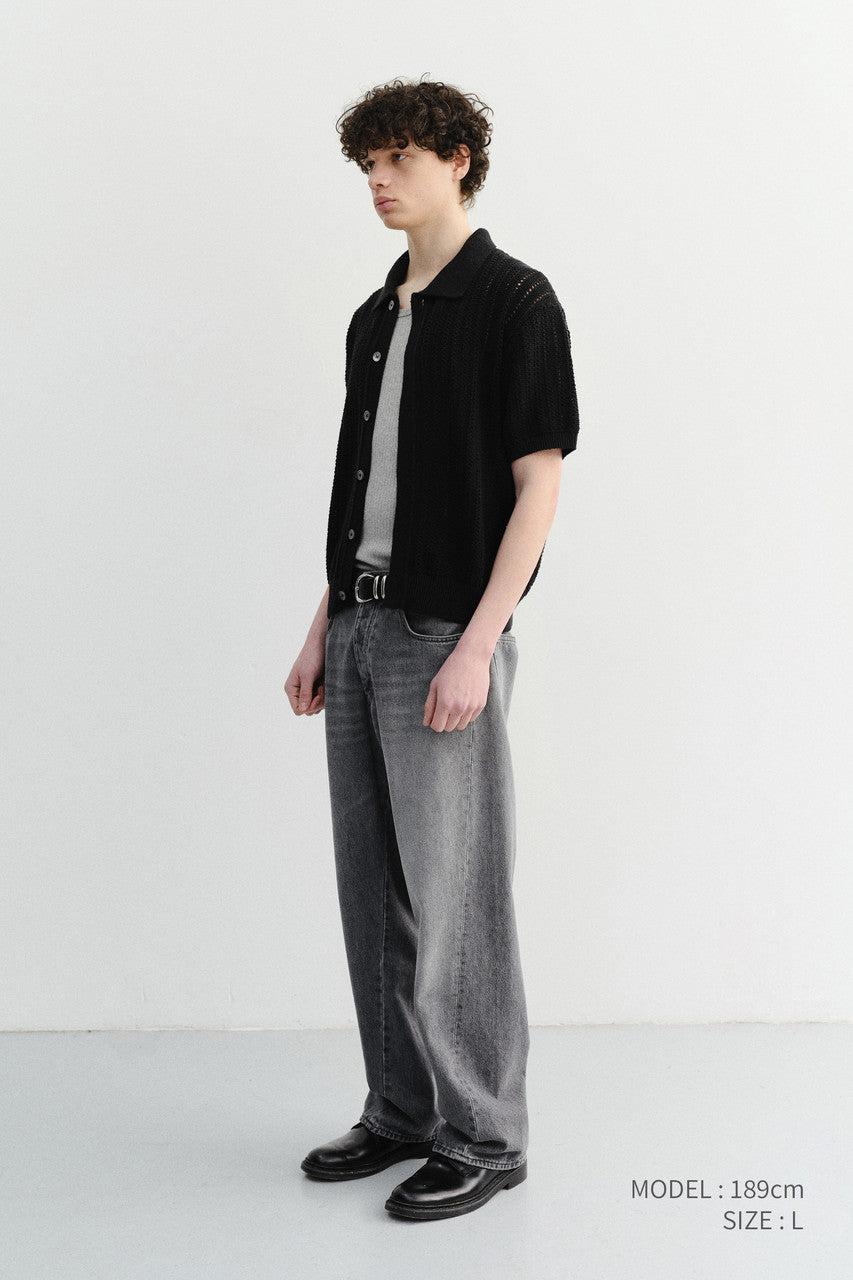 Dunst Crochet Collared Cardigan Black
