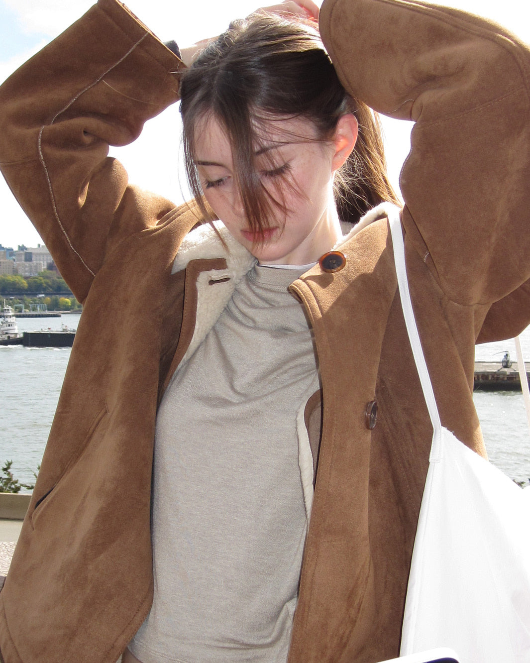 Low Classic 3-Button Suede Shearling Jacket Camel - Low Classic