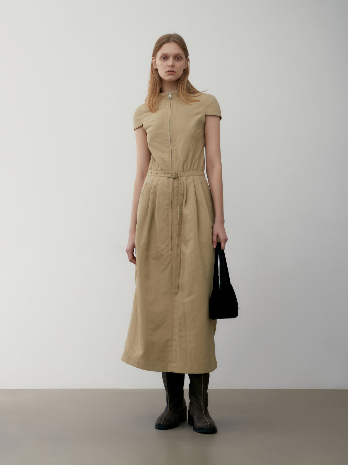 Low Classic Recycled Nylon High Neck Dress Beige