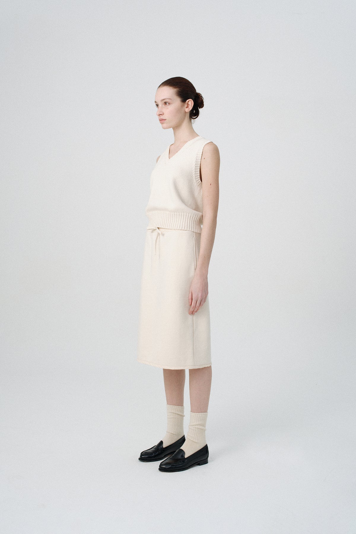 Nothing Written Drawstring cotton midi skirt (Cream)