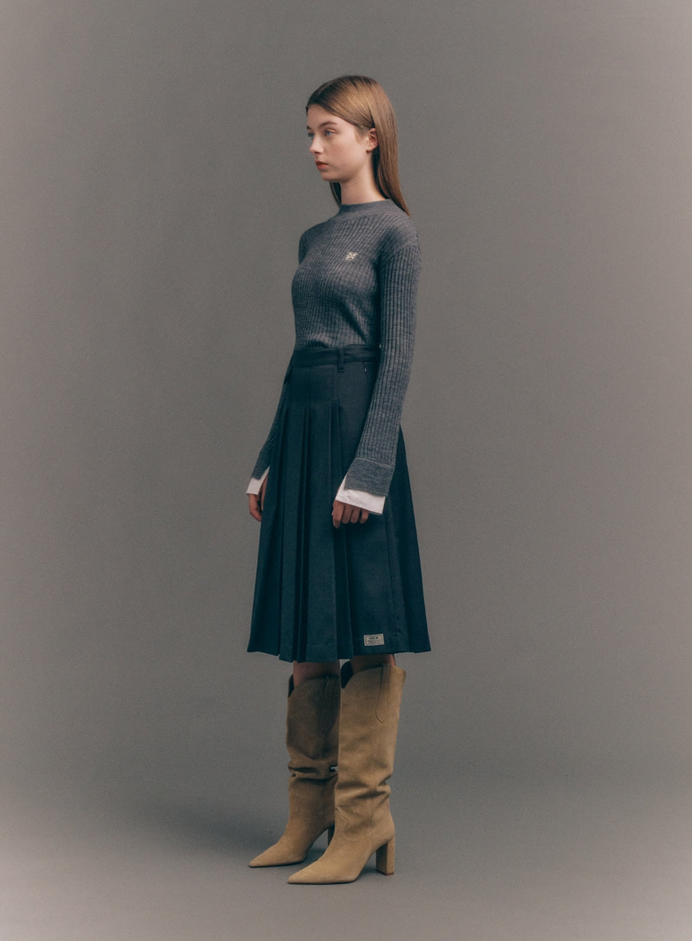 [satur] (W) Cuffs Mock Neck Knit - Melange Gray