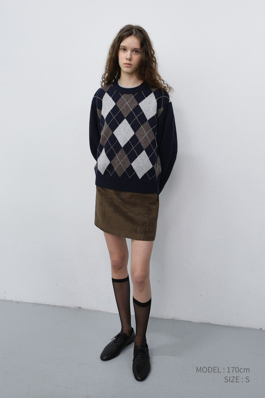Dunst Unisex Argyle Crewneck Sweater Navy