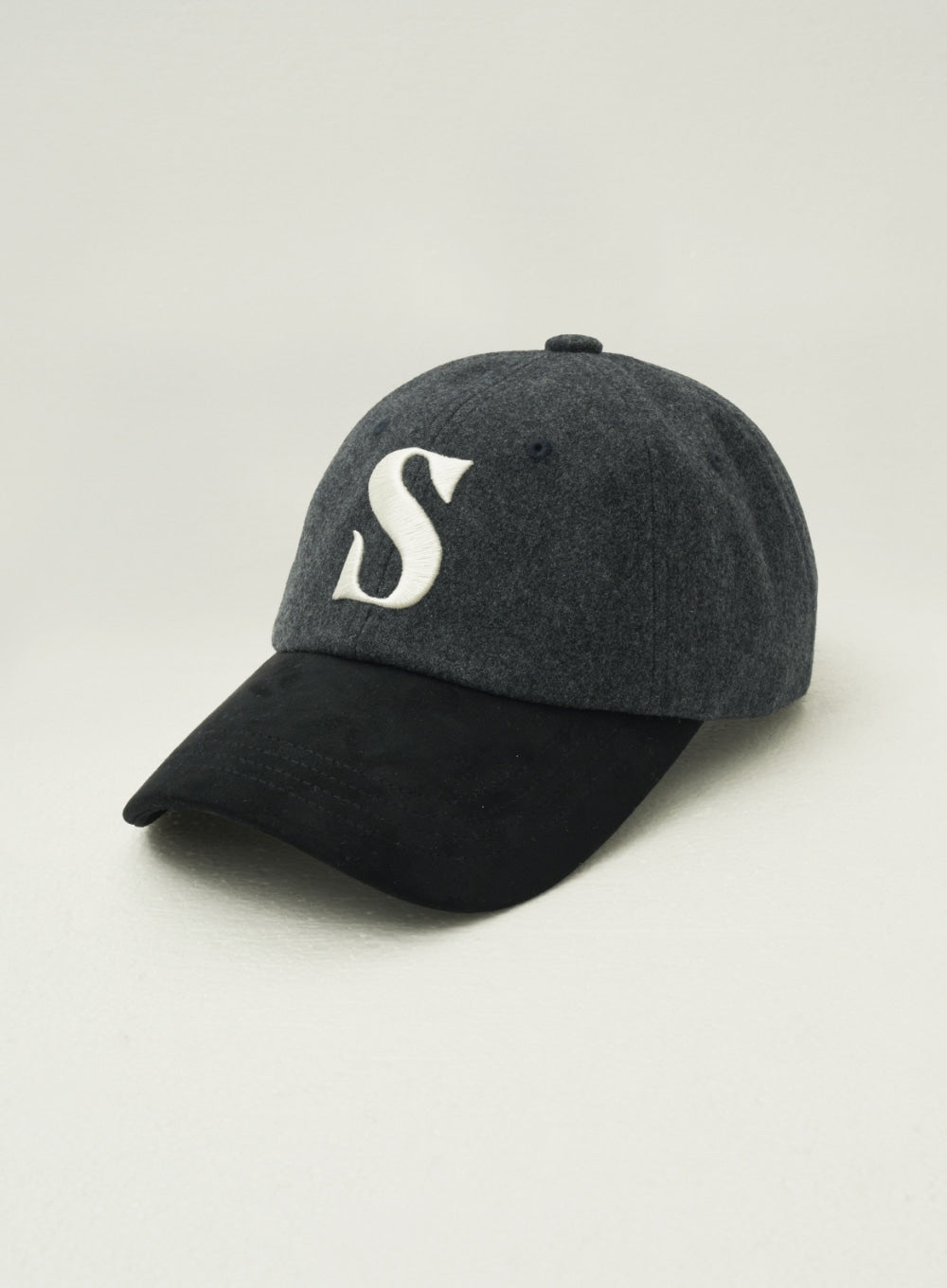 [satur] Wool Faux Suede Casual Ball Cap - Black