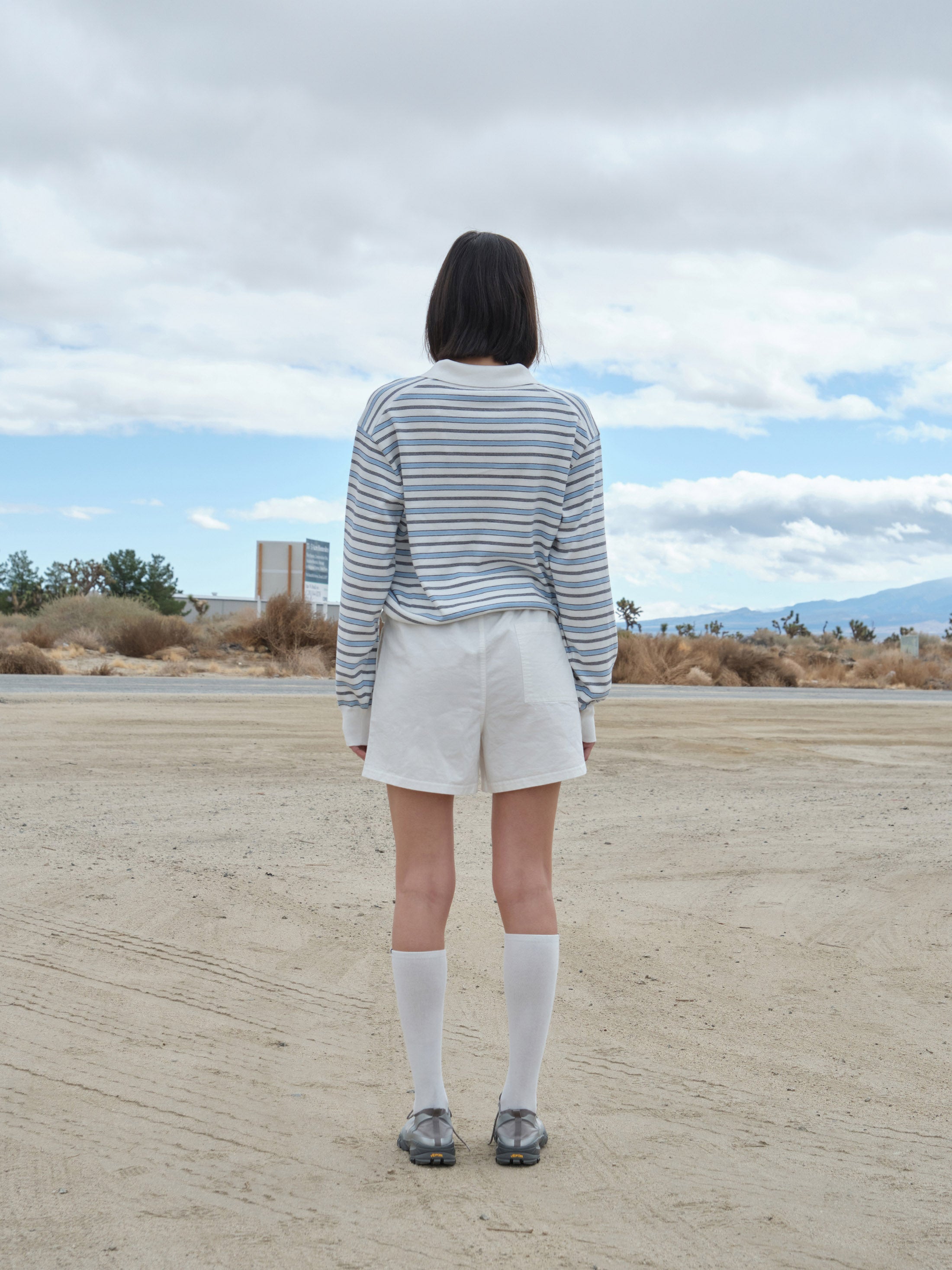 Low Classic Striped Open Collar Sweater Ivory Stripe