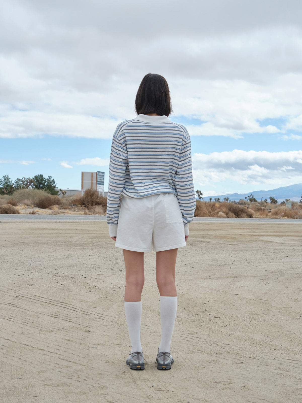 Low Classic Striped Open Collar Sweater Ivory Stripe