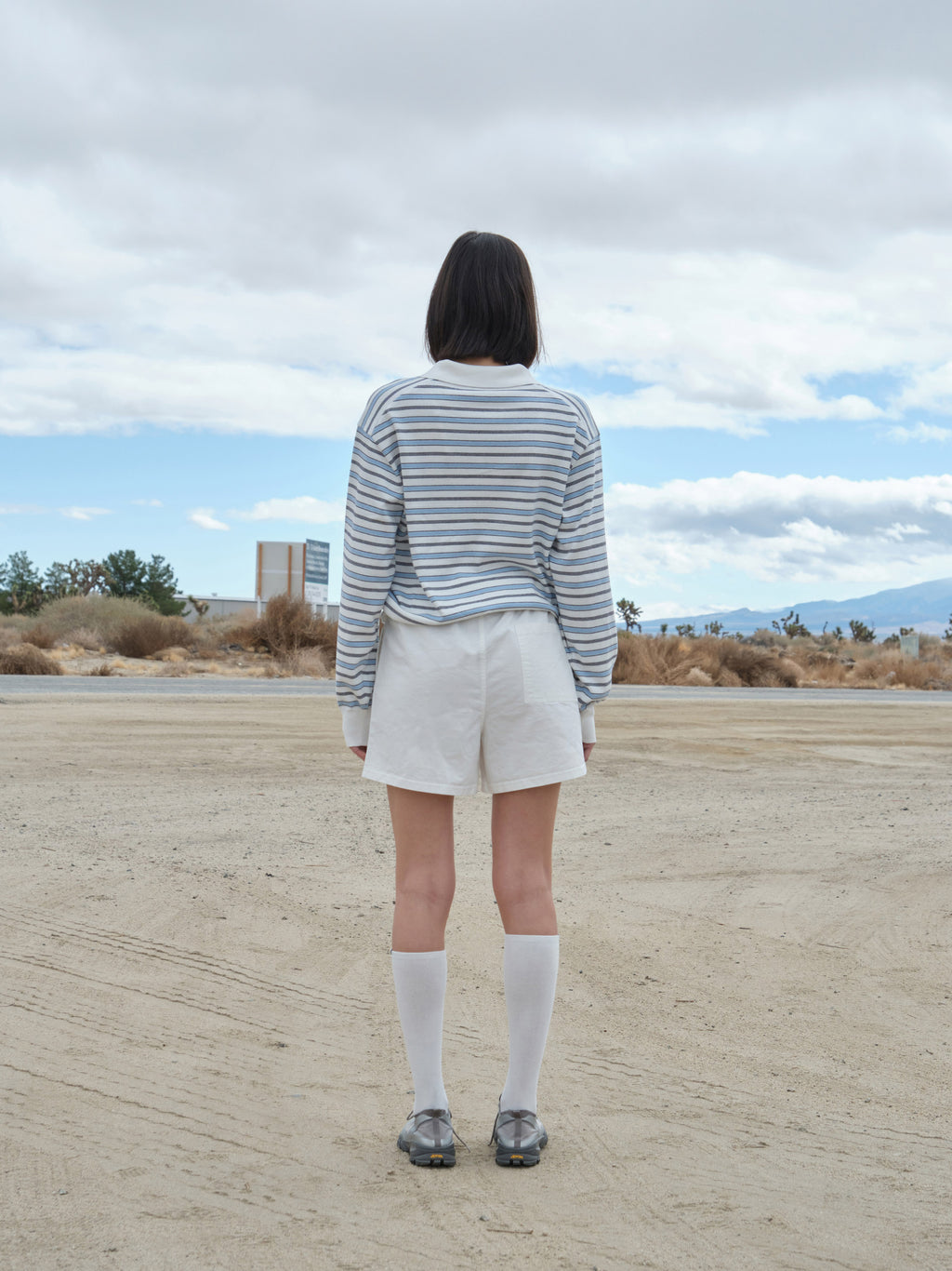 Low Classic Striped Open Collar Sweater Ivory Stripe