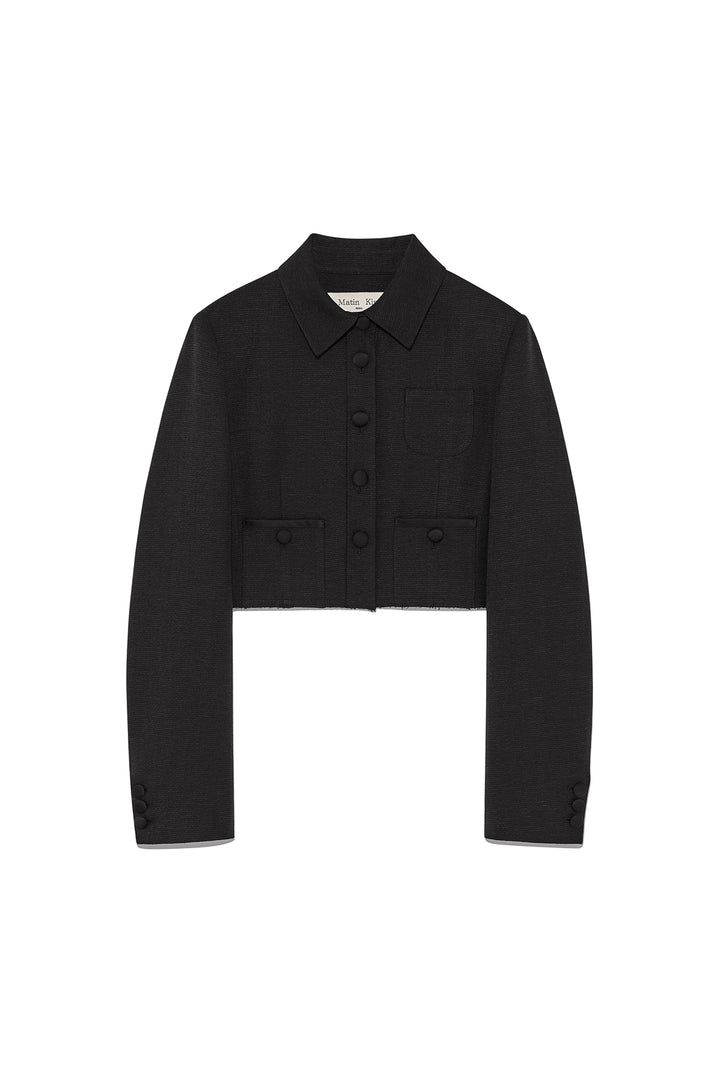 Matinkim Stripe Herringbone Pocket Crop Jacket IN Black
