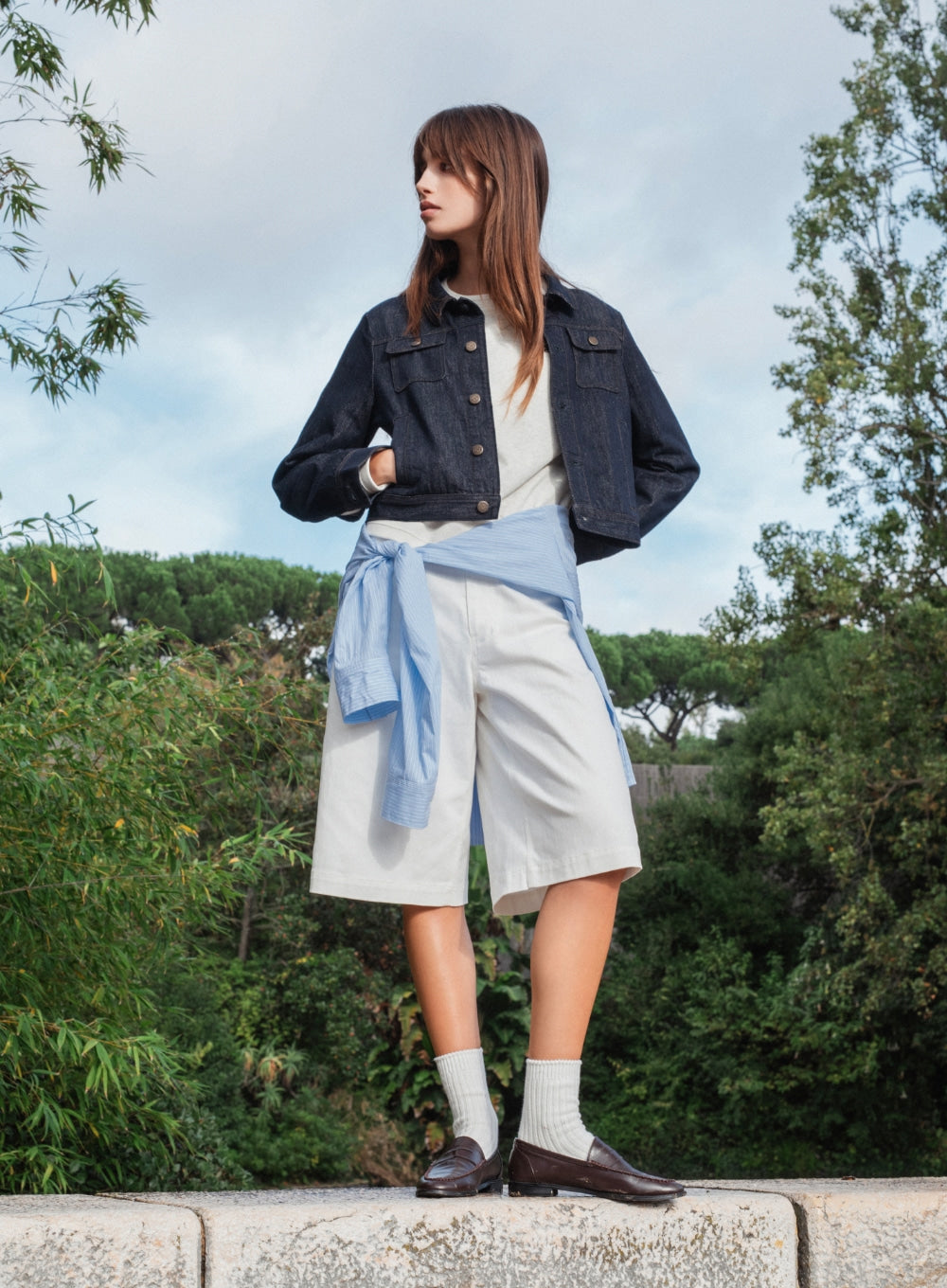 [satur] (W) Loren Small Logo Basic Crop Sweatshirt - Oatmeal