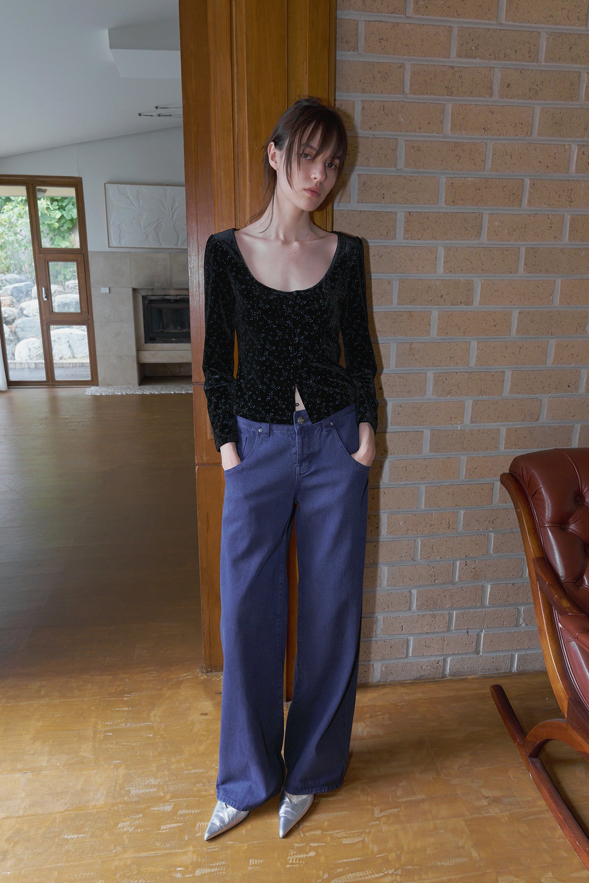 Overdueflair Low-Rise Wide Denim Pants Aqua Marine