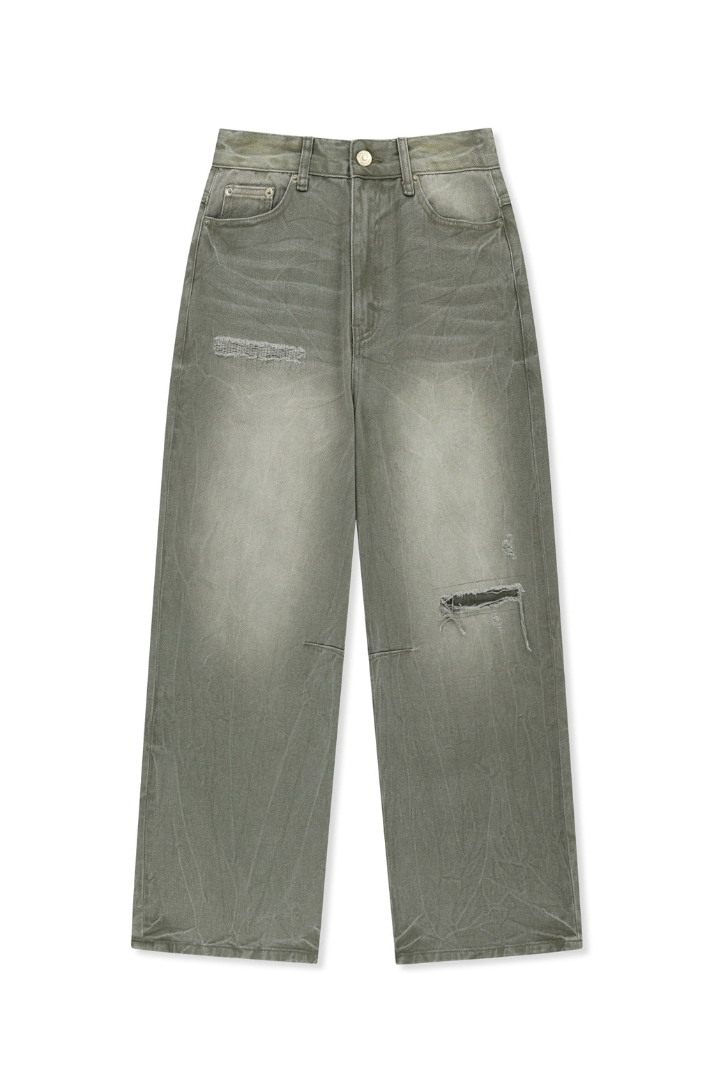 Matinkim Back Logo Washed Denim Pants IN Khaki