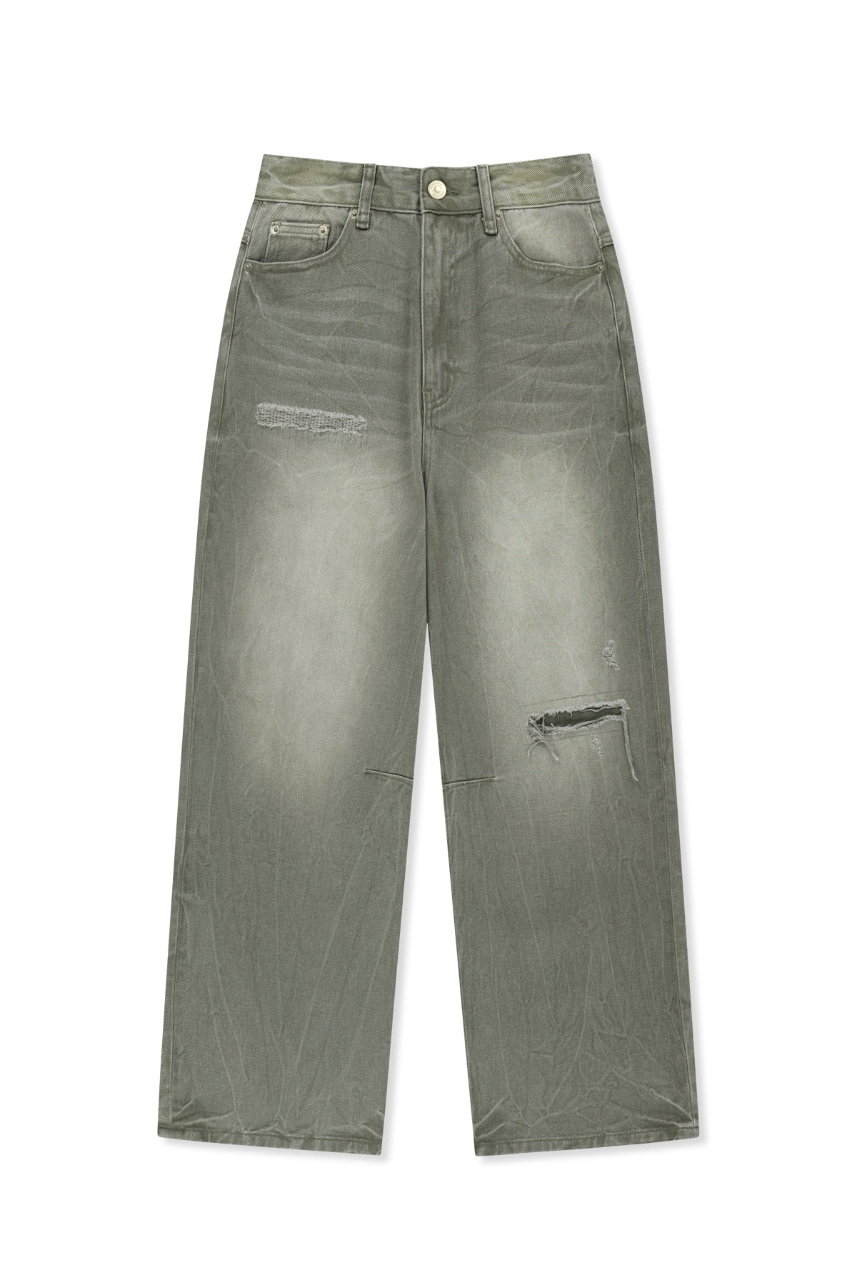 Matinkim Back Logo Washed Denim Pants IN Khaki