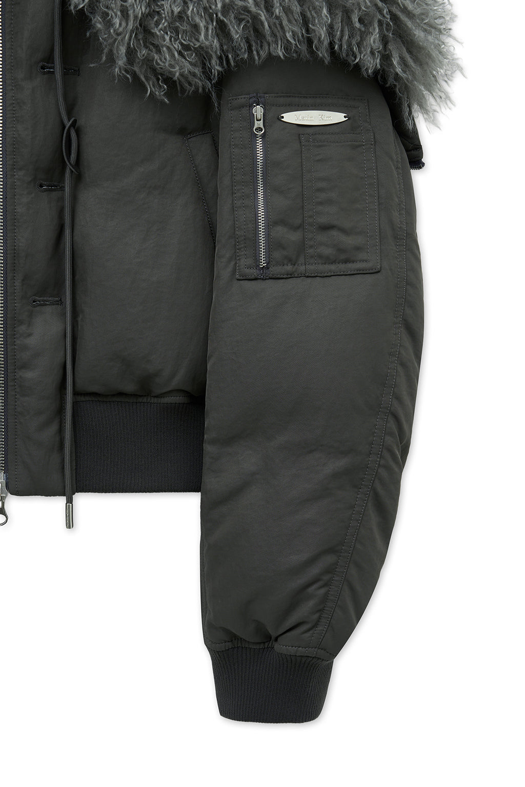 Matinkim Fur Hoody Bomber Down Jumper IN Dark Grey