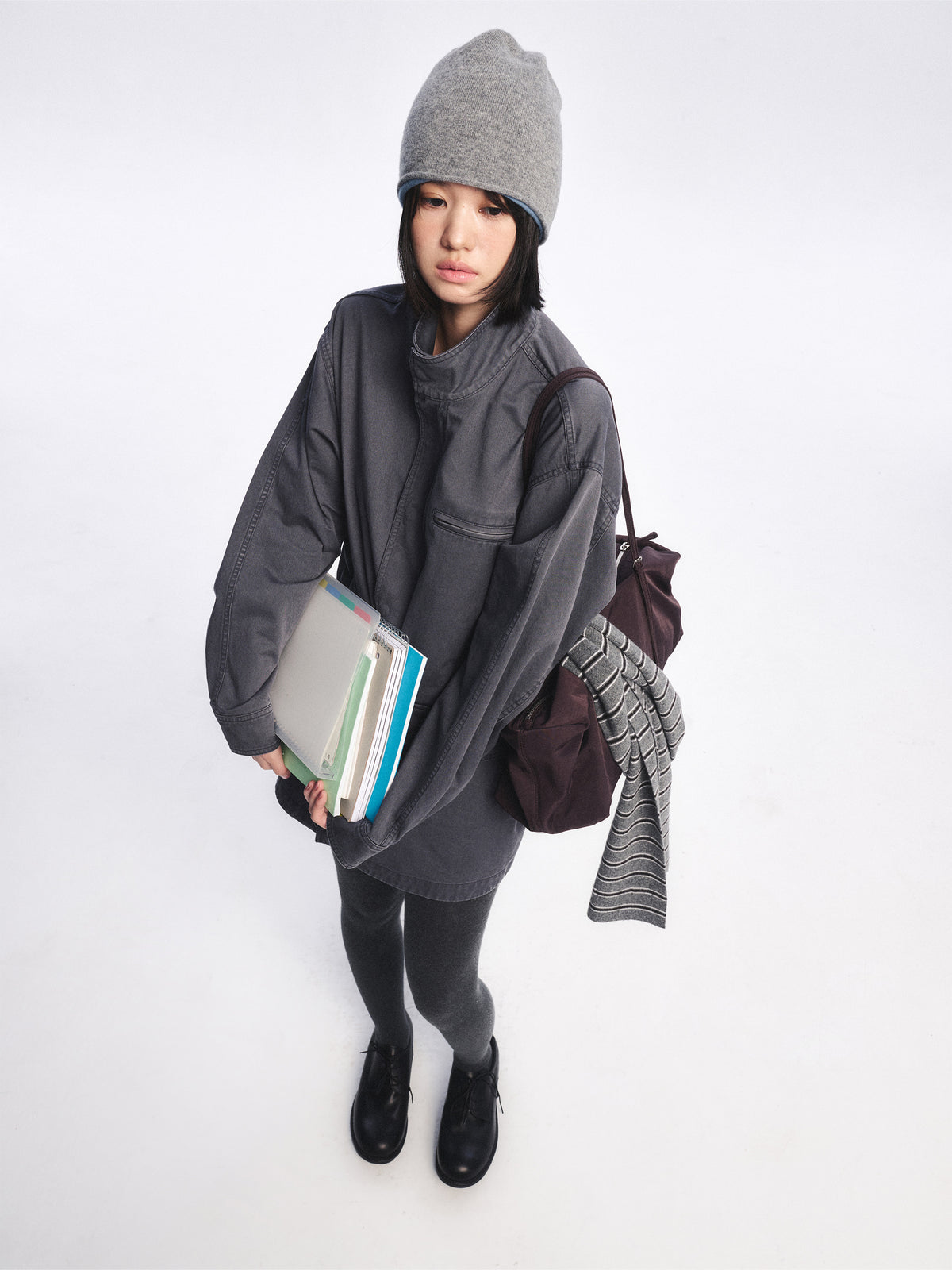 Low Classic Wool Blend Reversible Beanie Melange Grey