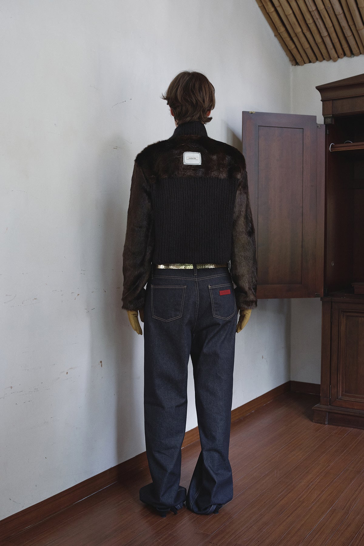 Overdueflair Fur Combi Wool Knit Jacket Black Brown