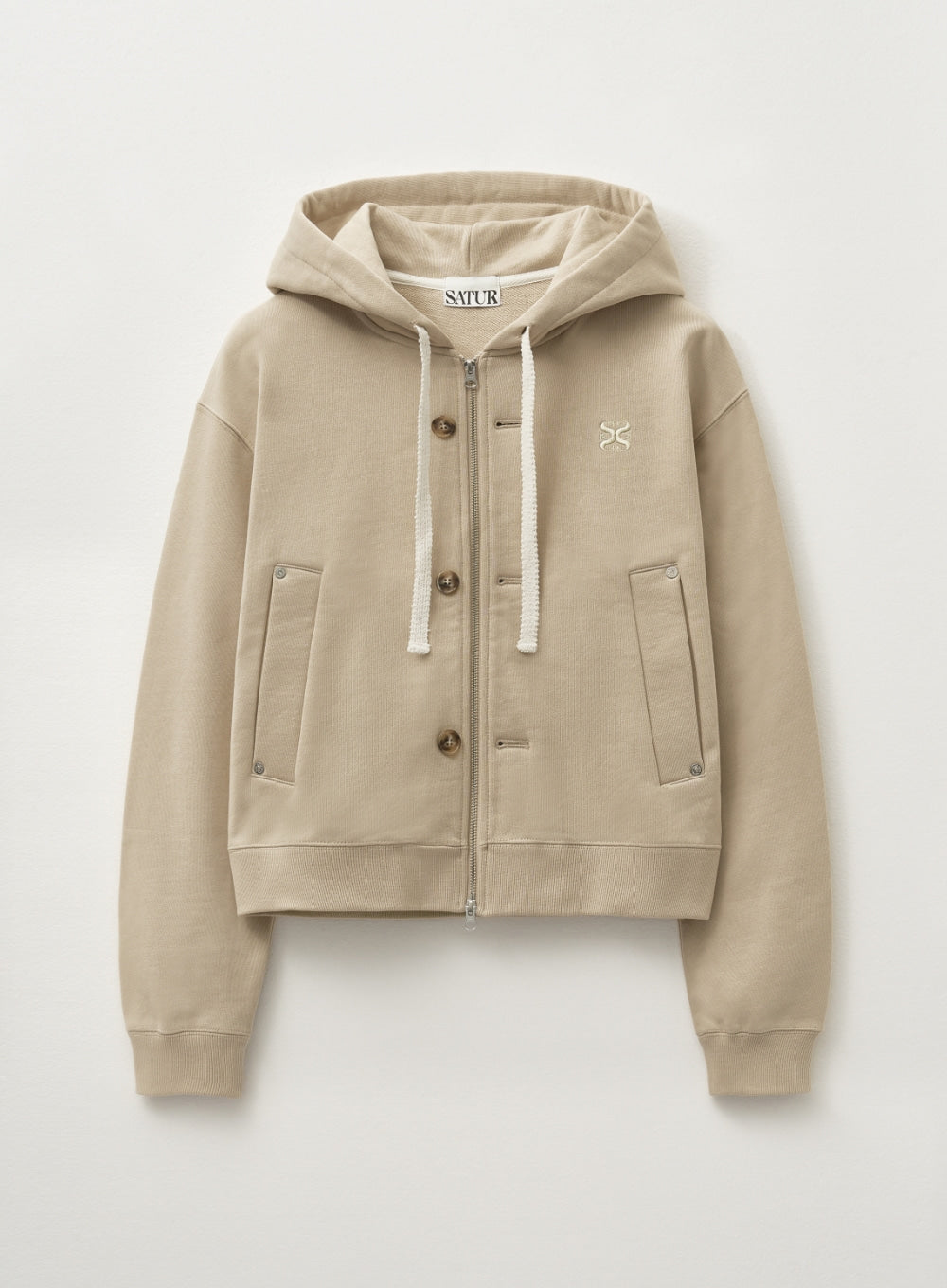 [satur] (W) Teo Cotton All Day Hood Zip-up - Beige