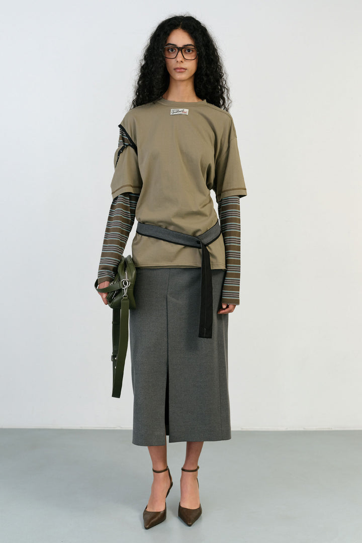 Instantfunk Tie Belted Long Skirt - Grey