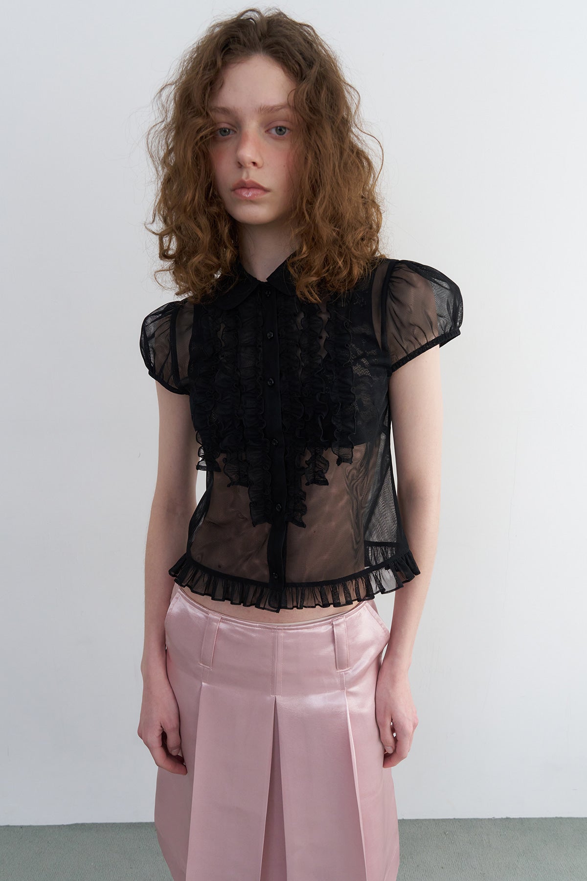 Overdueflair Victorian Frill Mesh Blouse Black