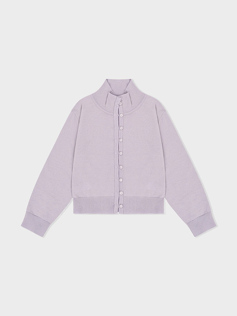 Low Classic High Neck Knit Cardigan Lavender