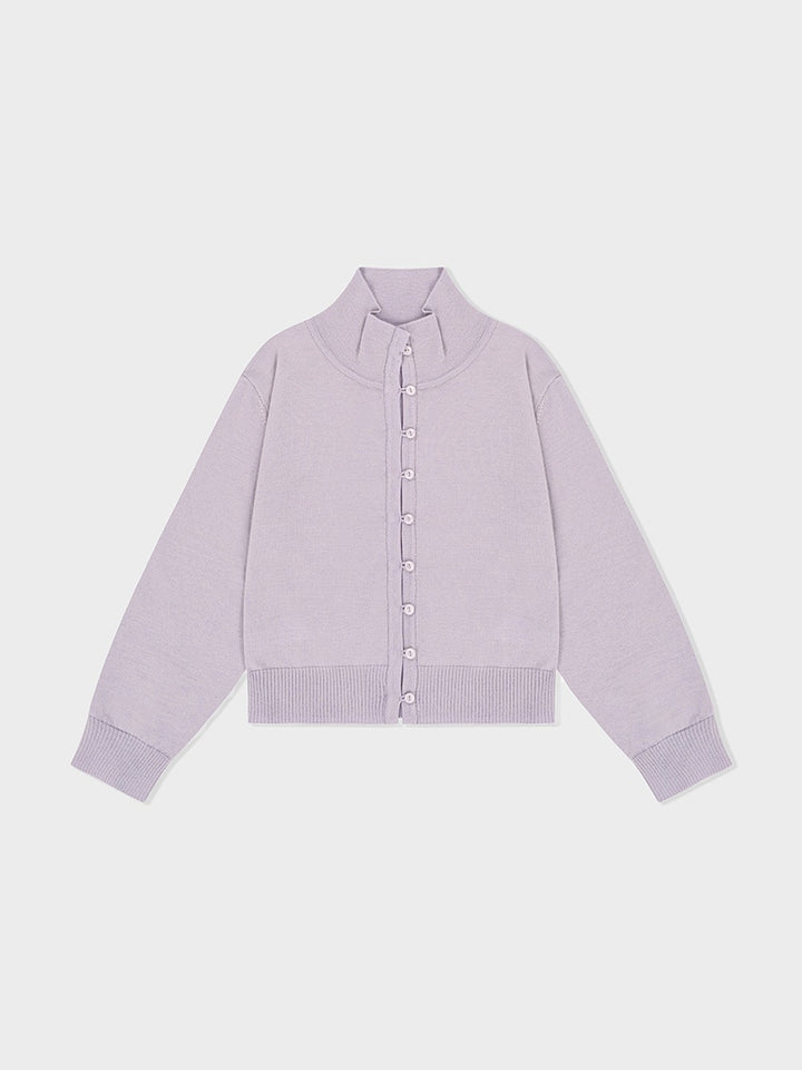 Low Classic High Neck Knit Cardigan Lavender