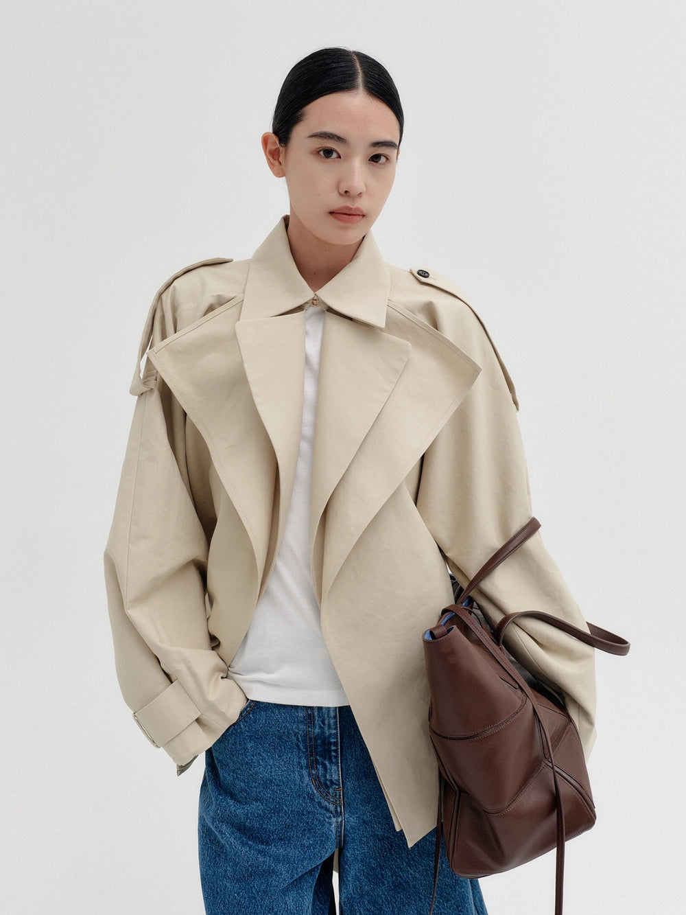 EENK Layered Collar Drape Jacket - Beige