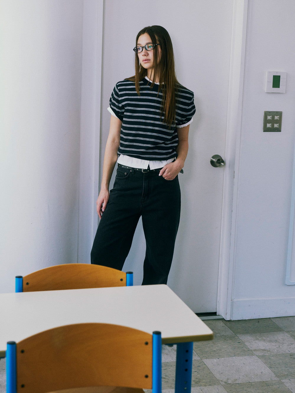 Low Classic Striped Crewneck Knit Tee Black Navy