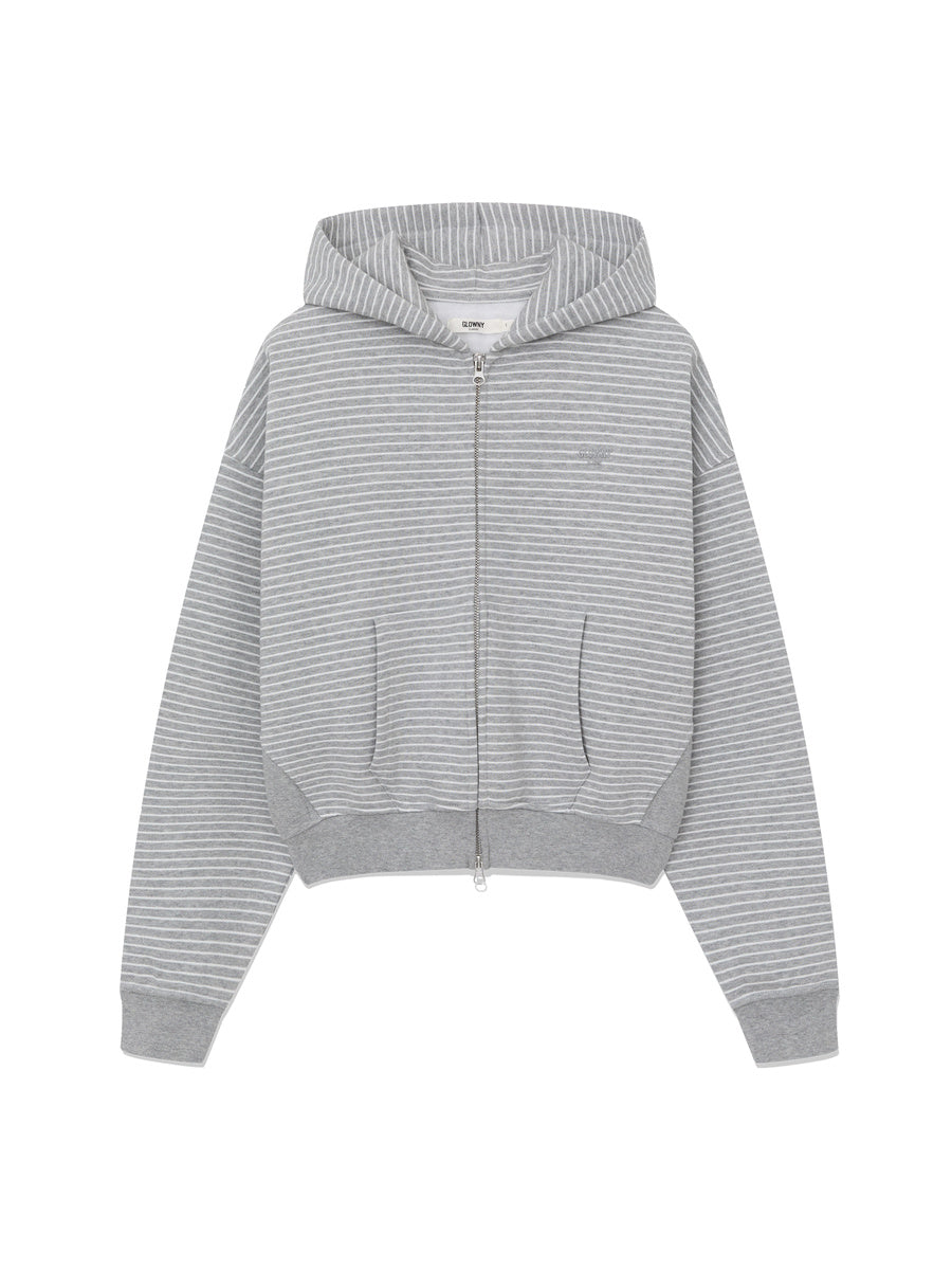 GLOWNY G Warm Core Stripe Zip Hoodie (Gray Stripe)