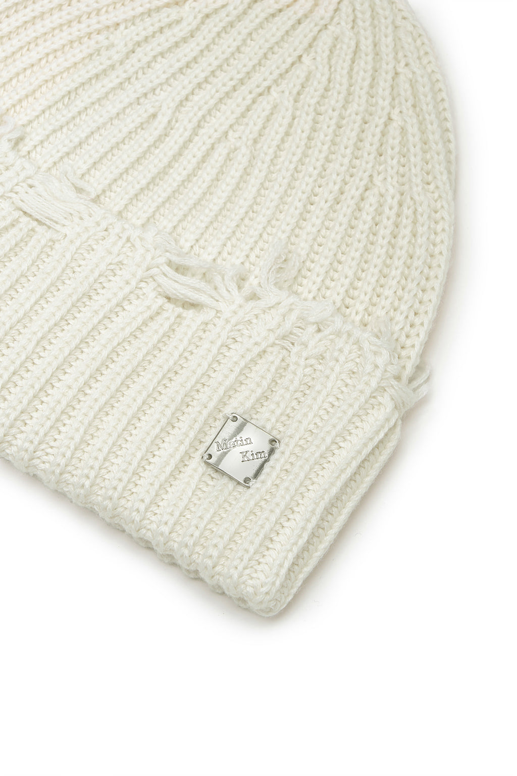 Matinkim Damage Point Ribbed Beanie IN Ivory