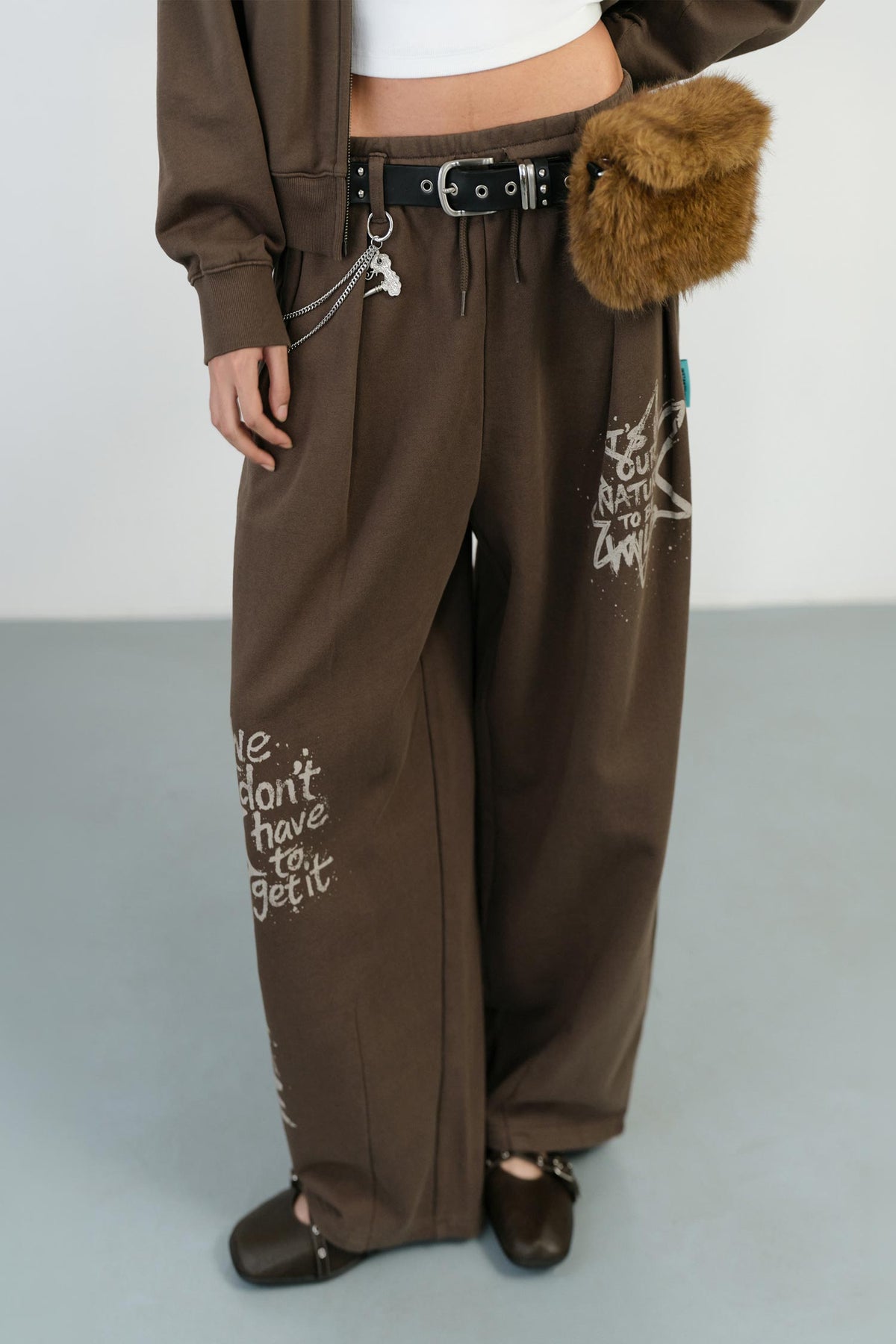 Instantfunk Washed Graphic Sweat Pants - Brown