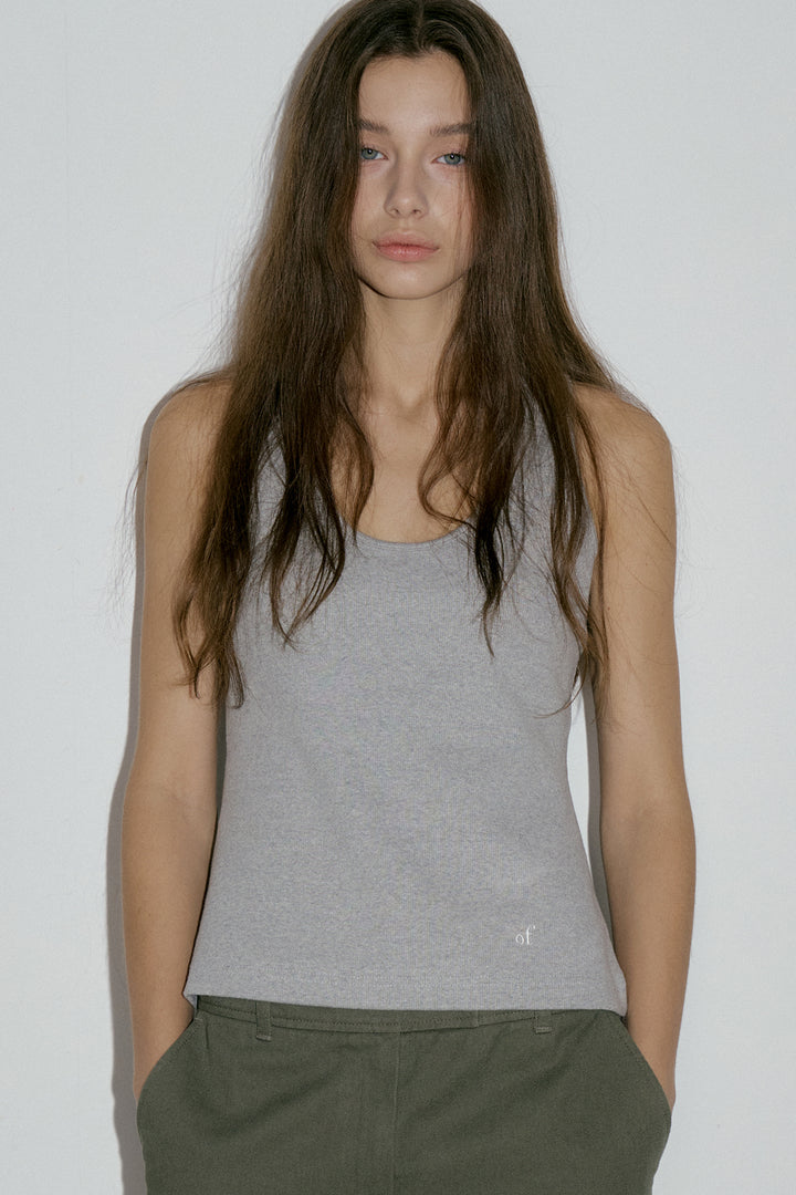 Overdueflair Ribbed Cotton U Neck Top Melange Grey