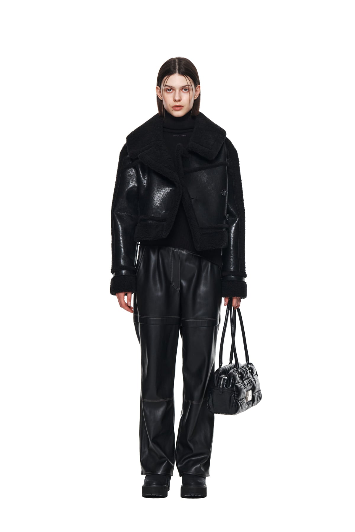 [matinkim] WAIST UNBALANCED LEATHER PANTS IN BLACK