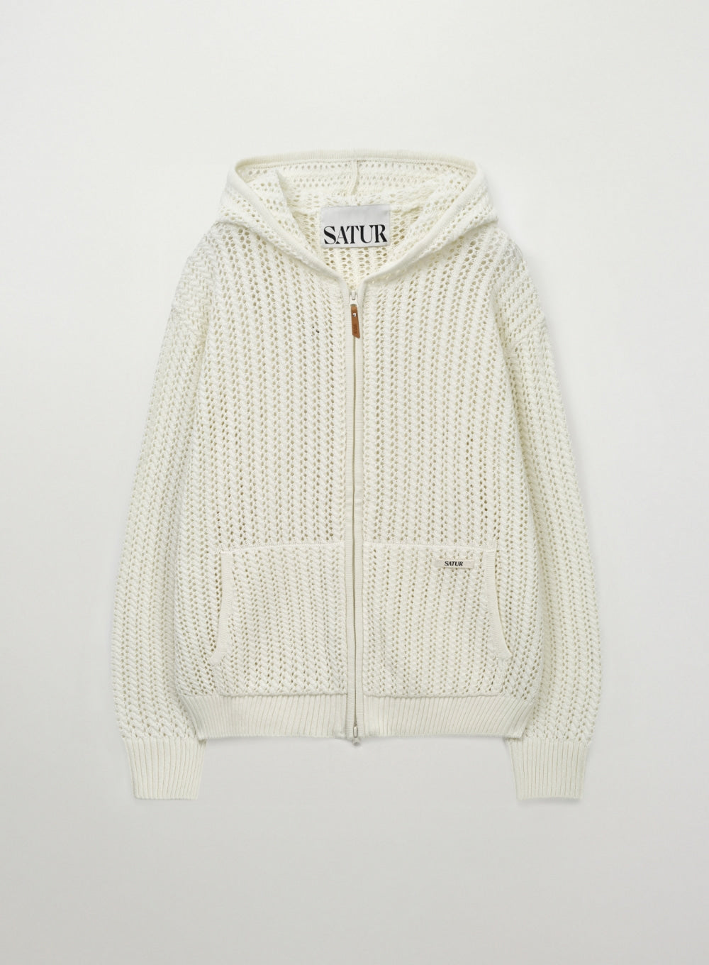Satur Crochet Knit Hood Zip-up - Cream