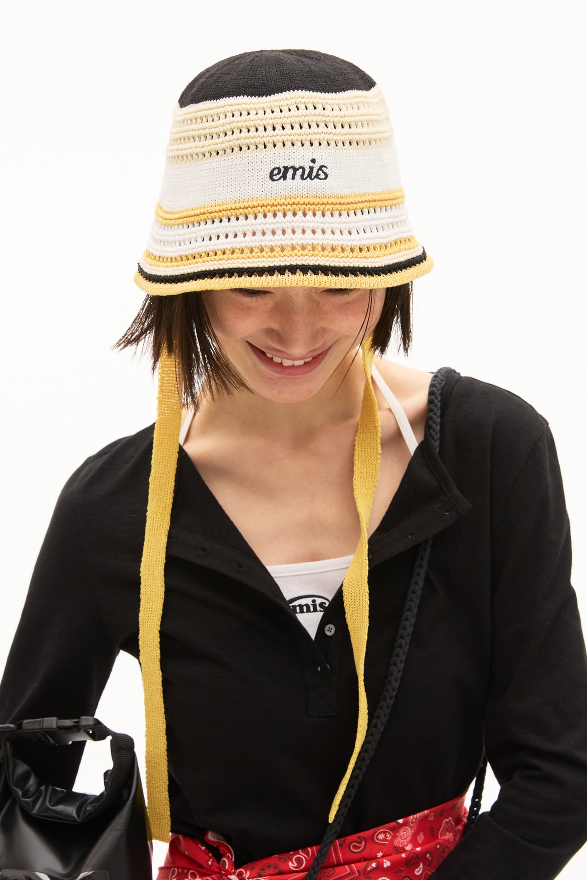 Emis Stripe Knit Bonnet Hat-Ivory