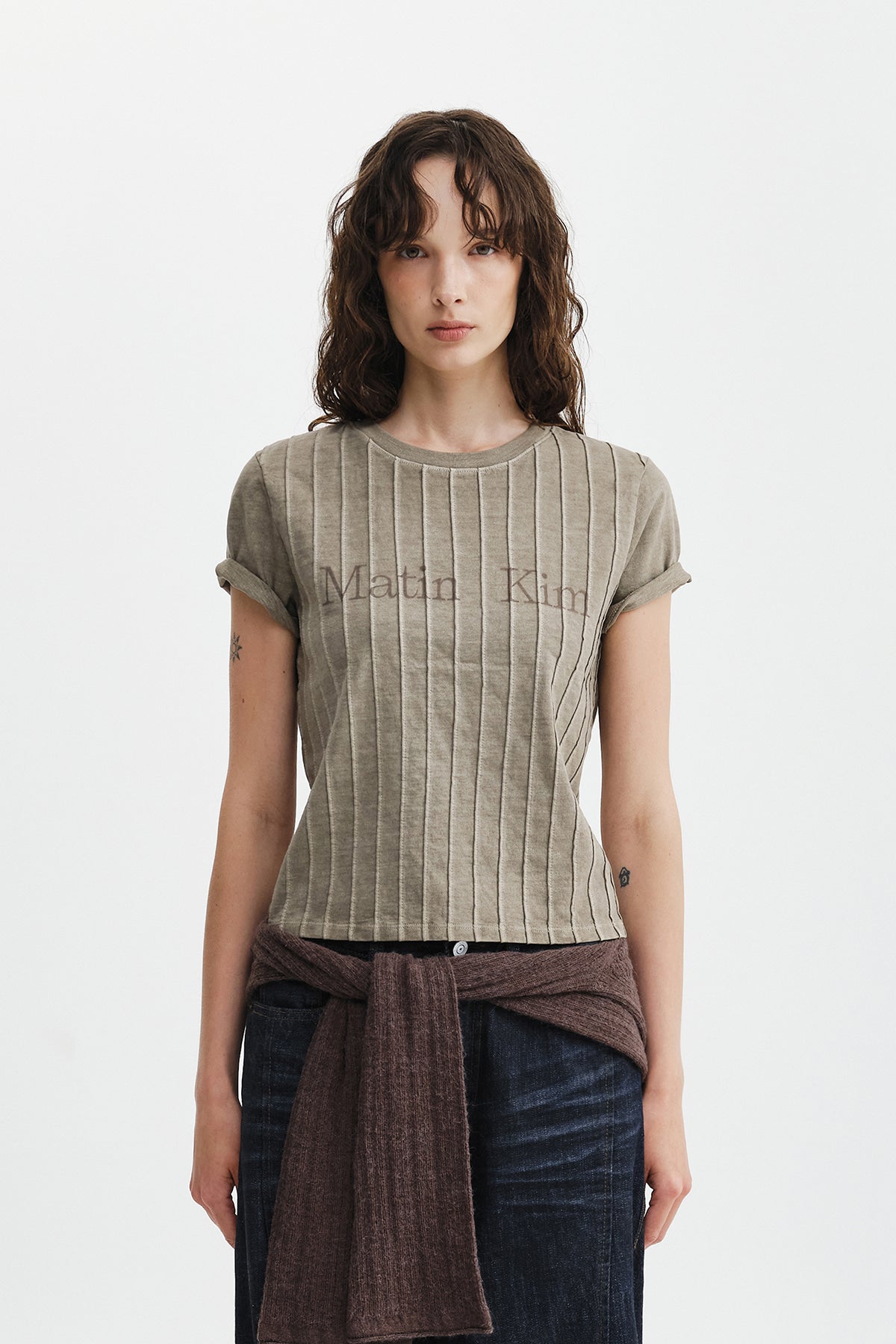 Matinkim Washed Logo Full Pintuck Top IN Beige