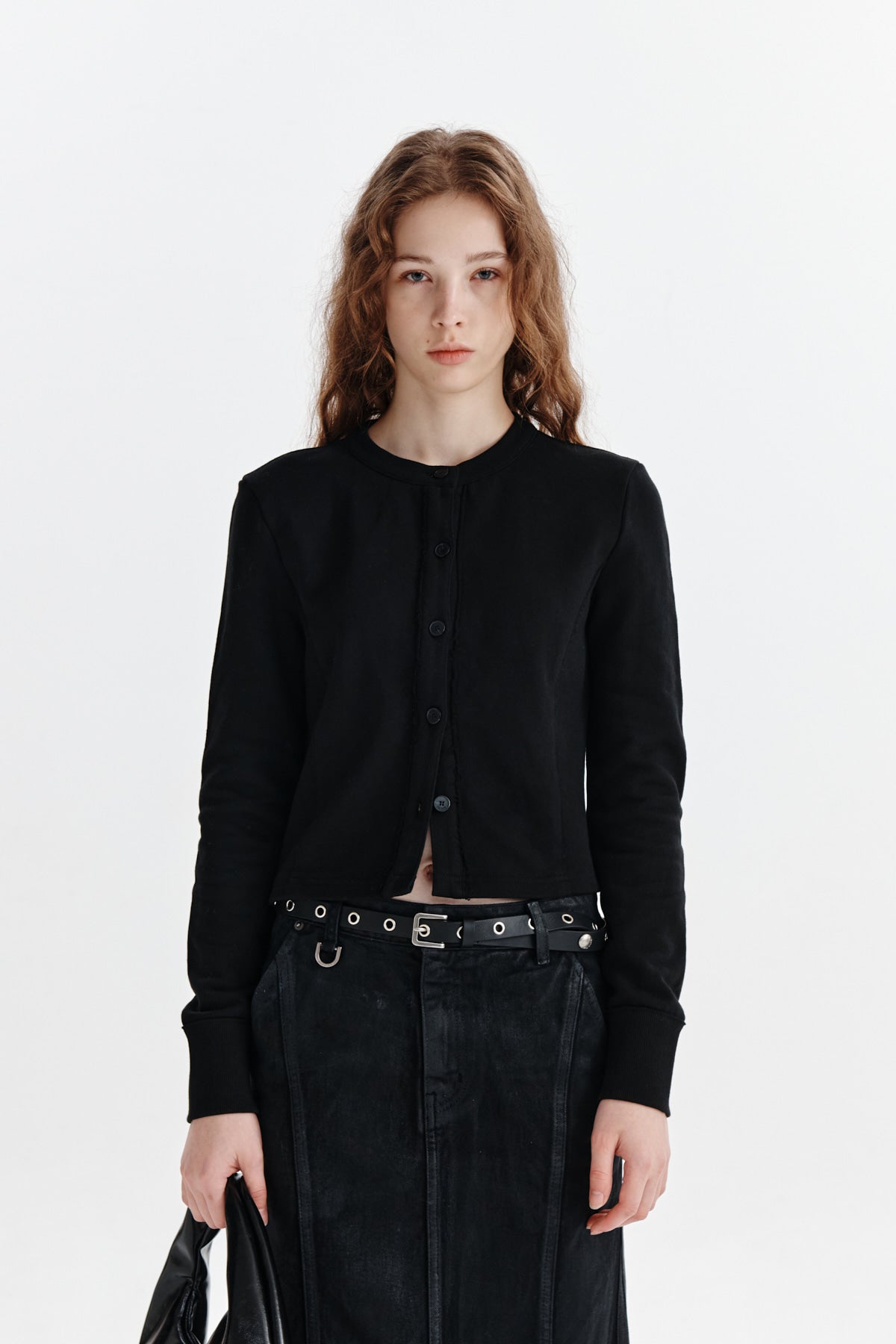 [matinkim] RIB POINT JERSEY CARDIGAN IN BLACK