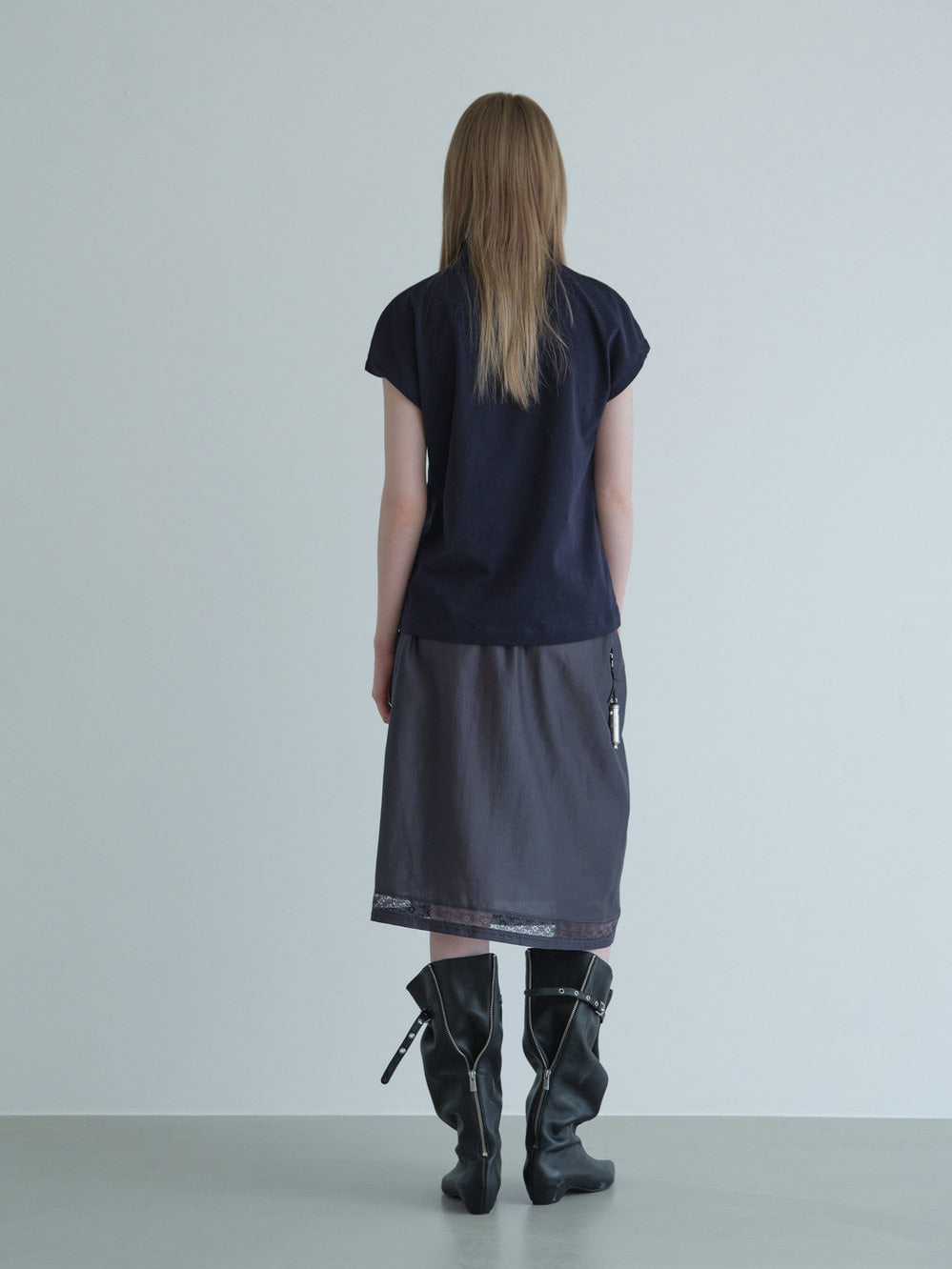 Low Classic High Neck Half Sleeve T-Shirt Navy