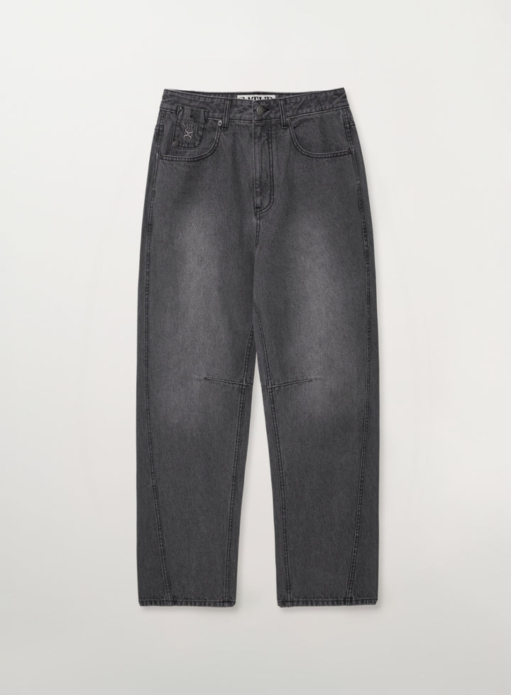 Satur Round Color Denim Pants - Gray