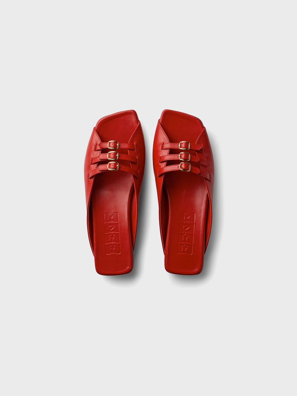 EENK Triple Buckle Square Flats - Red