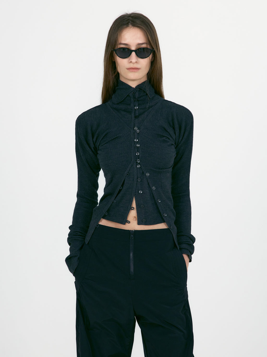 [low_classic] Layered Fitted Knit Cardigan
Charcoal