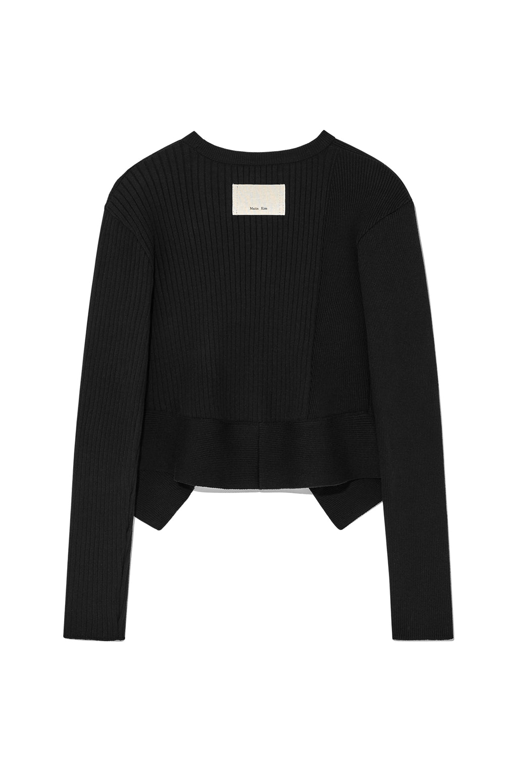 [matinkim] UNBALANCE CUT LINE BUTTON CARDIGAN IN BLACK