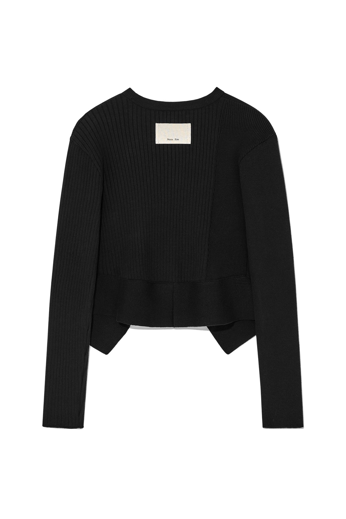 [matinkim] UNBALANCE CUT LINE BUTTON CARDIGAN IN BLACK