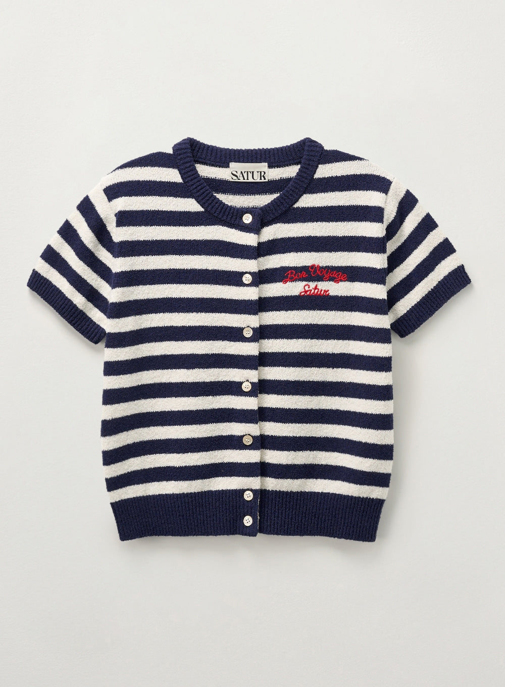 [satur] (W) Bon Voyage Stripe Half Knit Cardigan - Navy