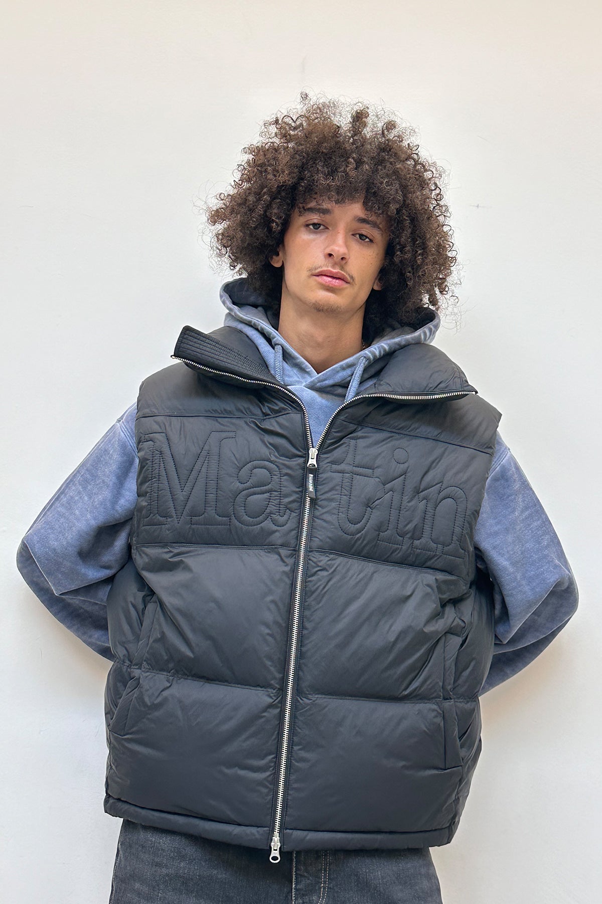 Matinkim Big Logo Point Down Vest For Men IN Black