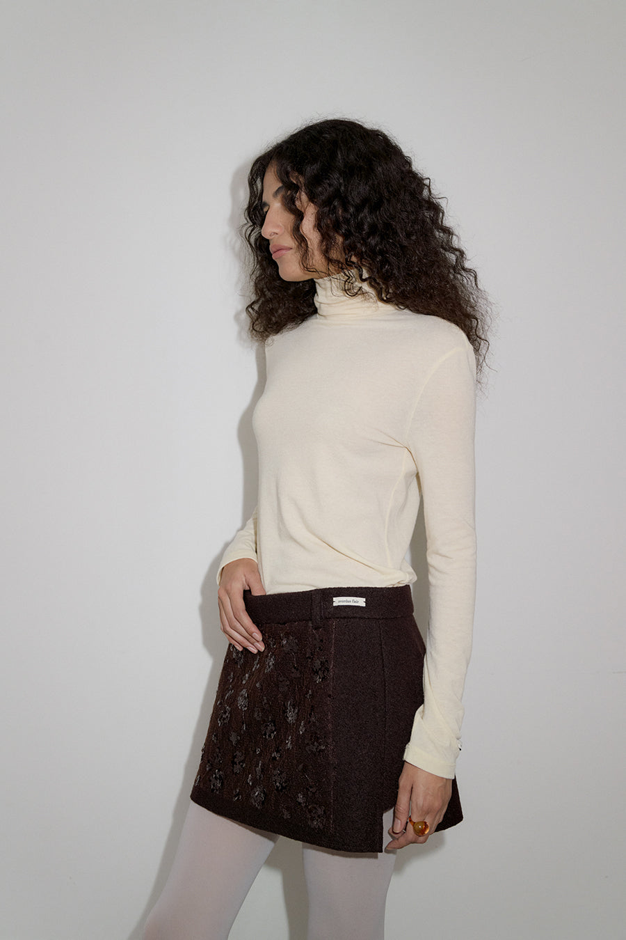 Overdueflair Spangle Wool Mini Skirt Brown