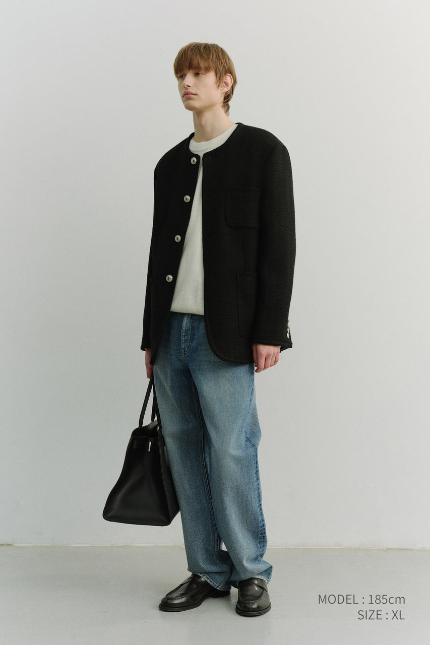 Dunst Unisex Collarless Tweed Jacket Black