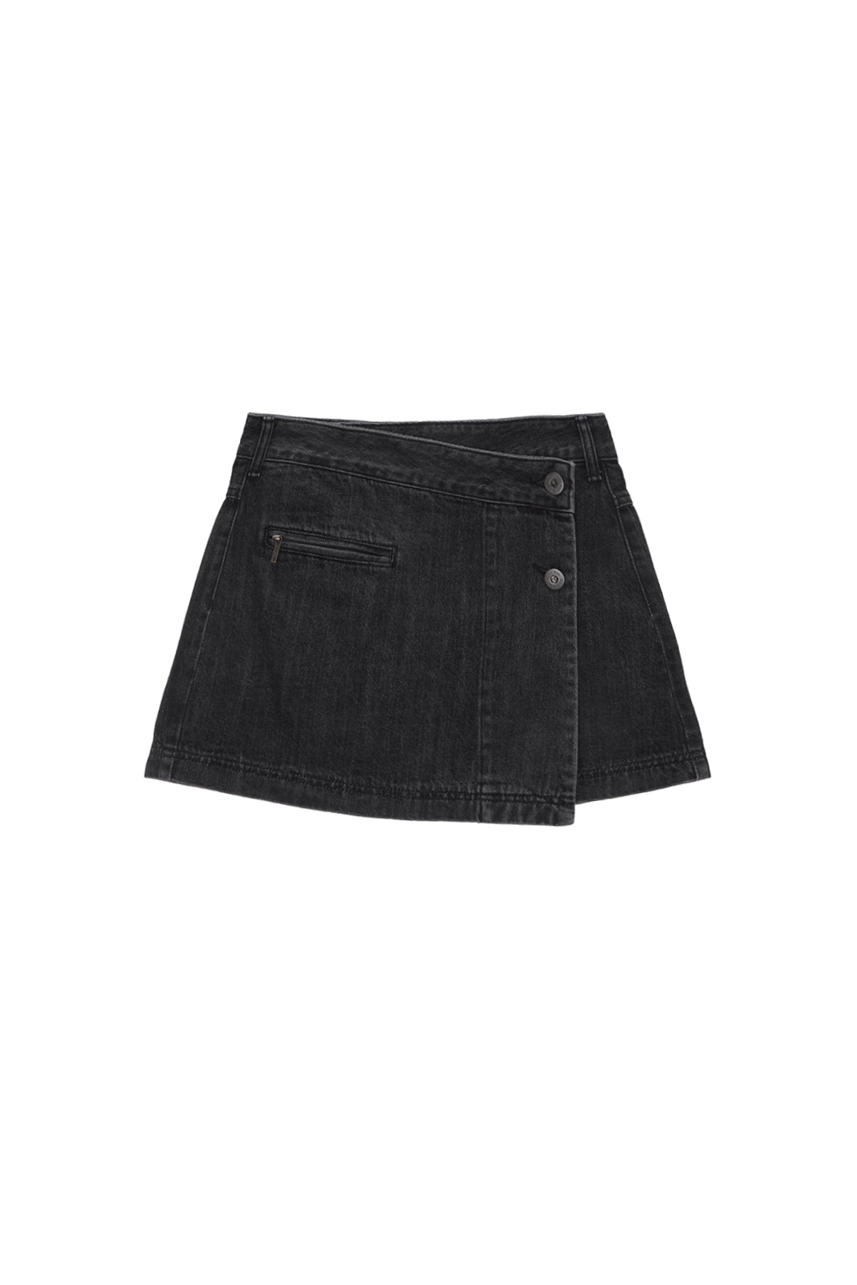 Matinkim Pleats Wrap Denim Mini Skirt IN Black