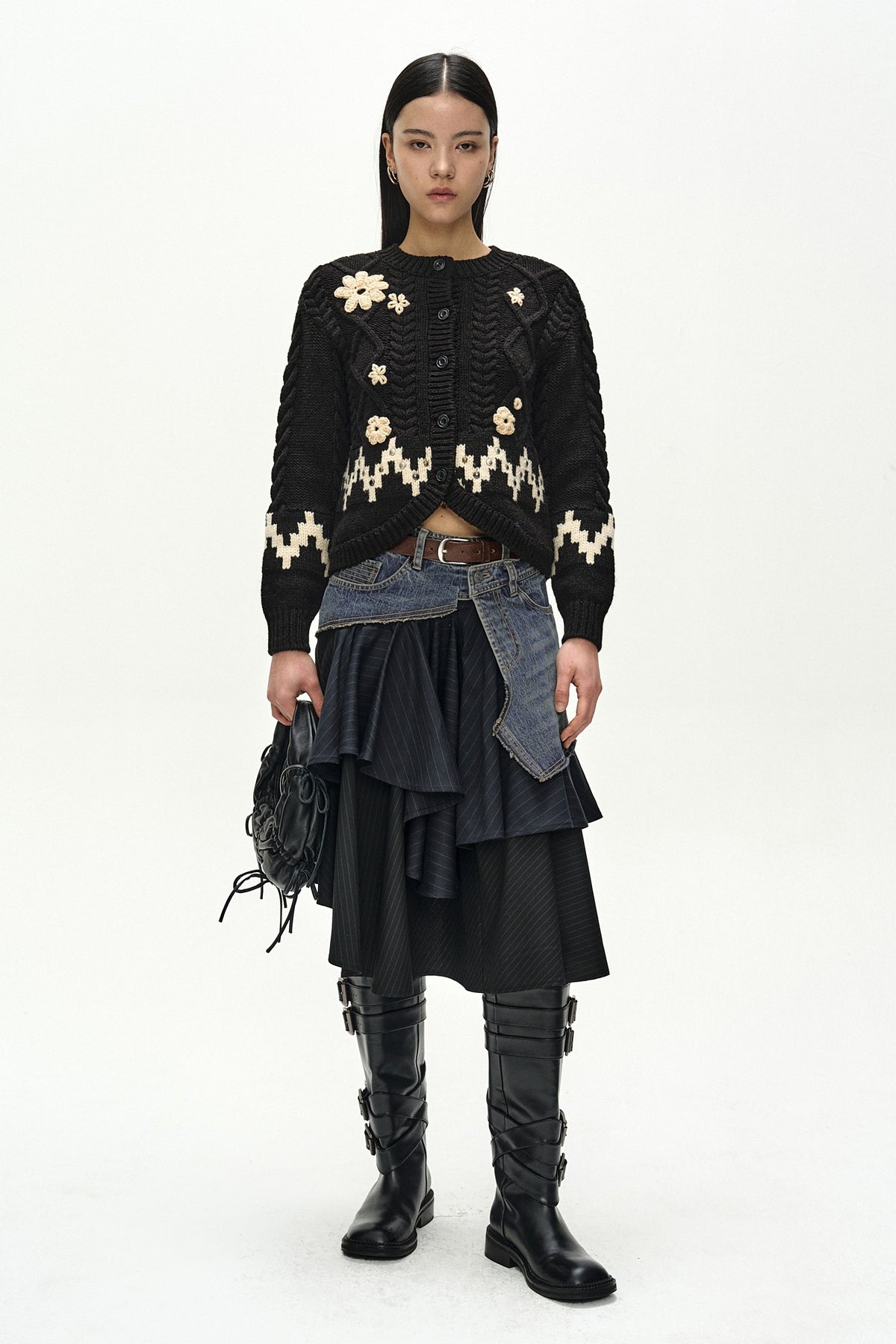 Andersson Bell Reworked Denim Wrap Flare Skirt