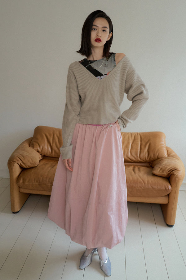 Overdueflair Volume Long Skirt Pale Pink