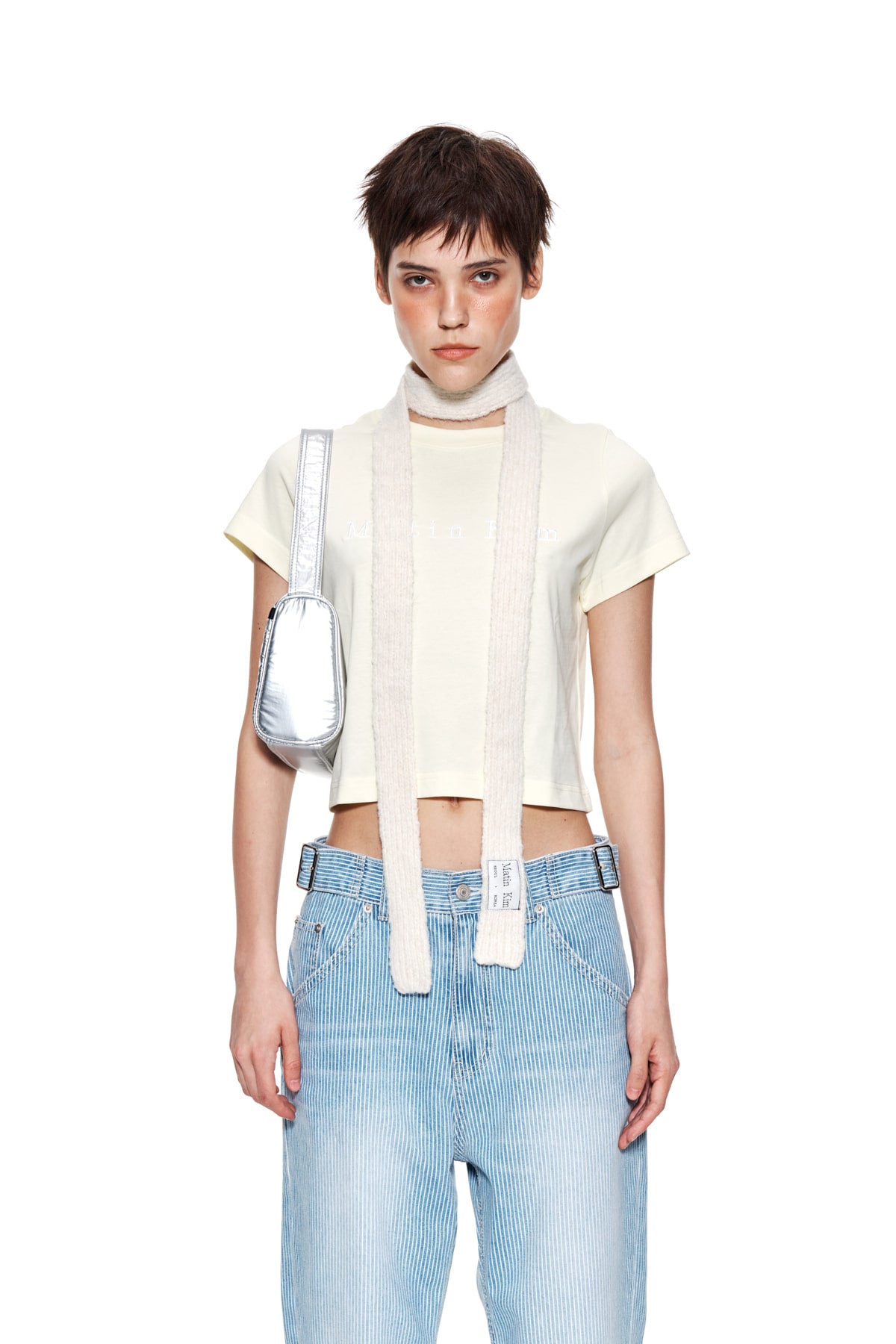[matinkim] MATIN EMBROIDERY LOGO CROP TOP IN LIGHT YELLOW