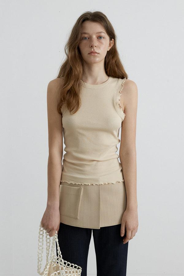 Overdueflair Wave Ribbed Sleeveless Light Beige